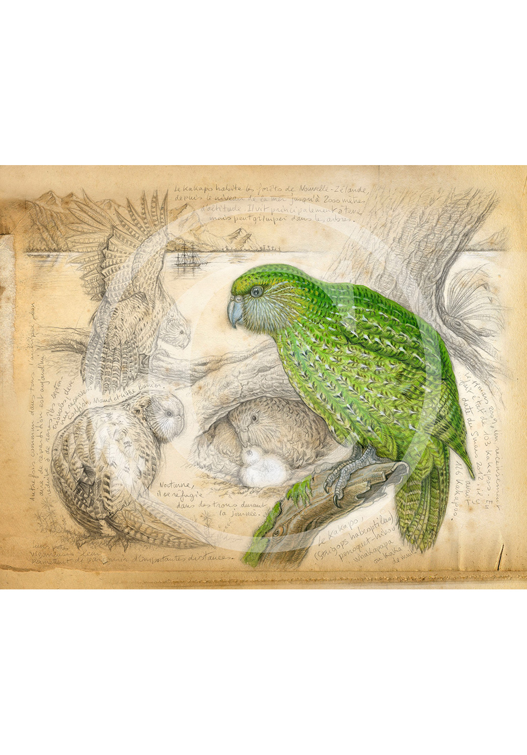 Marcello-art : Ornithologie 192 - Strigops kakapo