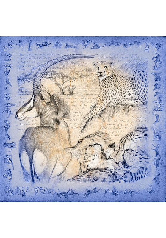 Marcello-art: Square Square scarve 363 Twilight antilop Sable and Cheetah