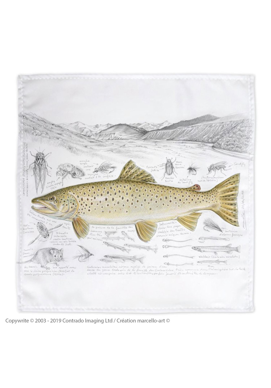 Marcello-art: Bandana Bandana 372 Brown trout - white