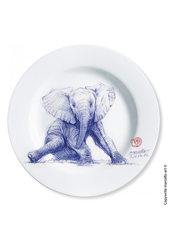 Marcello-art: Decorating Plates Decoration plates 292 Baby elephant ballpoint pen