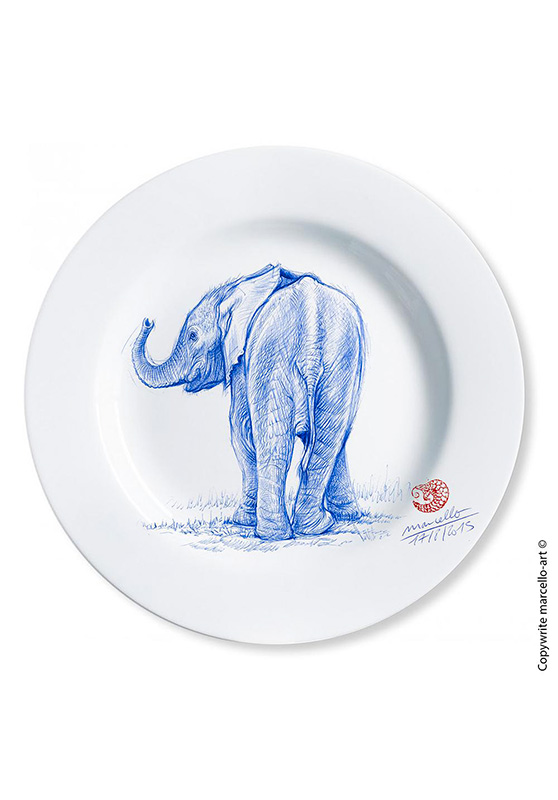 Marcello-art: Decorating Plates Decoration plates 328 Baby elephant ballpoint pen