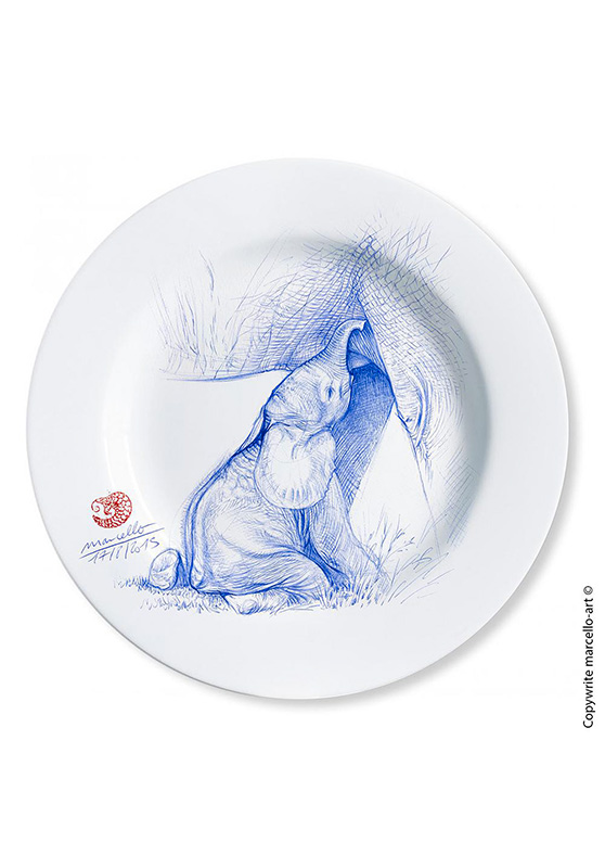 Marcello-art: Decorating Plates Decoration plates 329 Baby elephant ballpoint pen