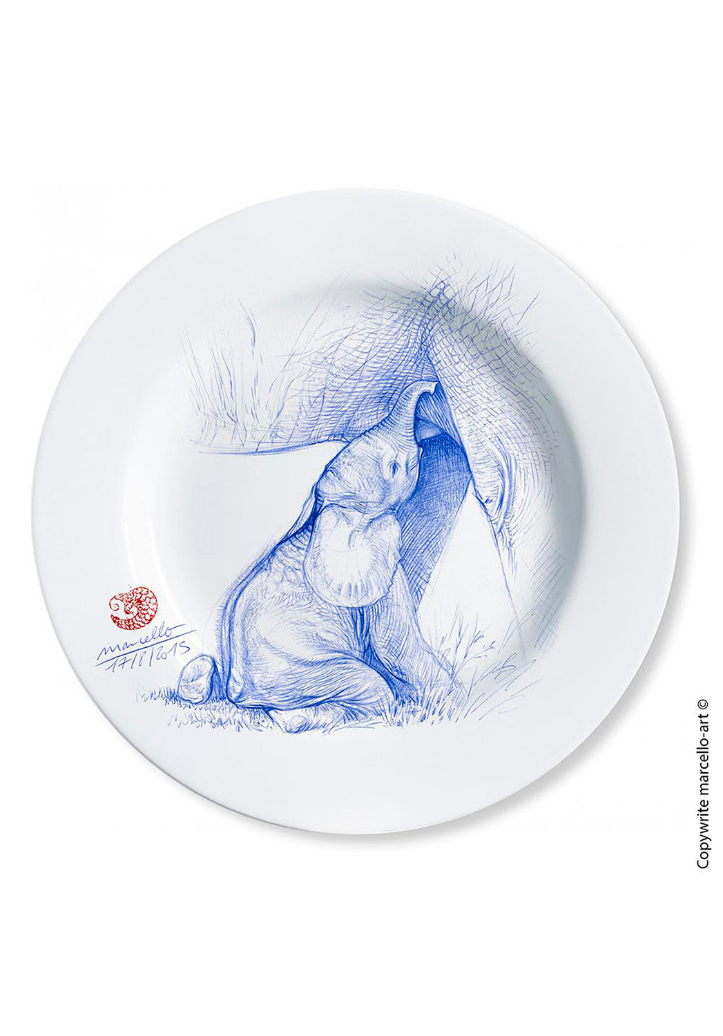 Marcello-art: Decorating Plates Decoration plates 329 Baby elephant ballpoint pen