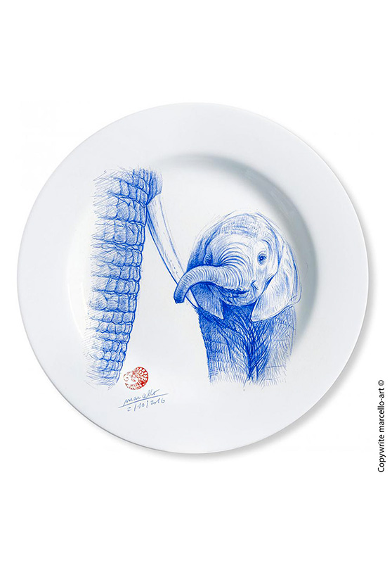 Marcello-art: Decorating Plates Decoration plates 353 Baby elephant ballpoint pen