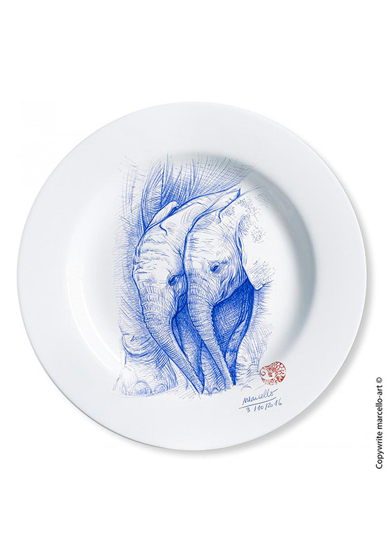Marcello-art: Decorating Plates Decoration plates 354 Baby elephant ballpoint pen