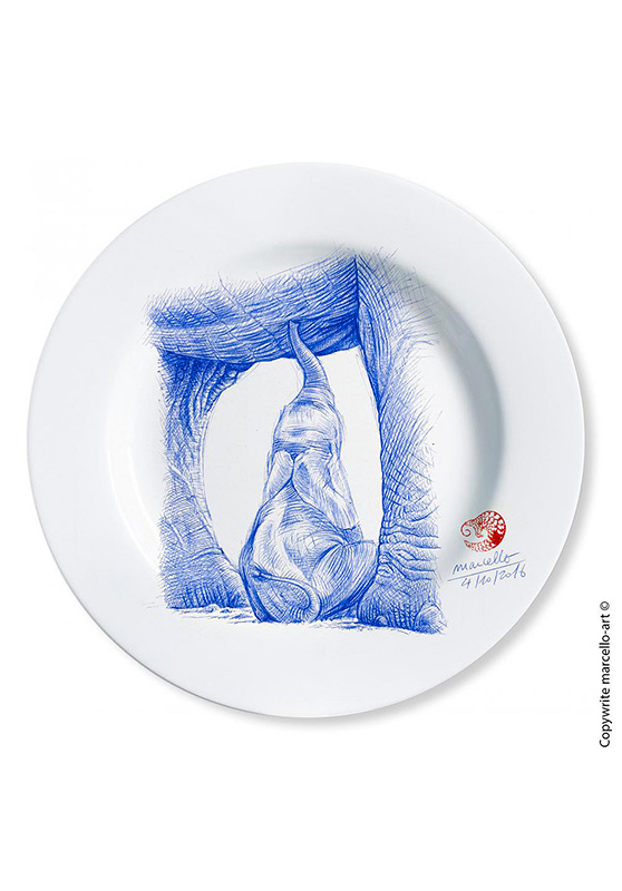 Marcello-art: Decorating Plates Decoration plates 355 Baby elephant ballpoint pen