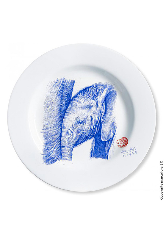 Marcello-art: Decorating Plates Decoration plates 356 Baby elephant ballpoint pen