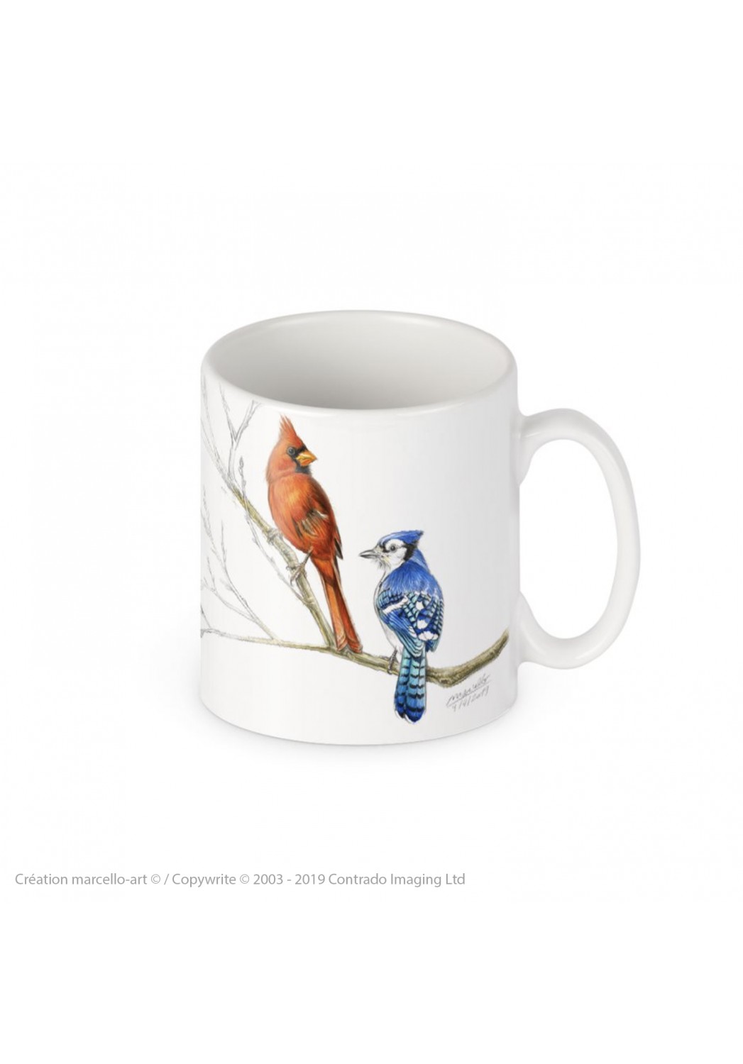 Marcello-art: Decoration accessoiries Porcelain mug 393 blue jay & cardinal