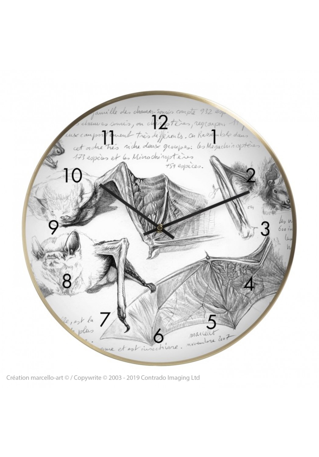 Marcello-art : Accessoires de décoration Horloge murale 31 Pipistrelle blanche