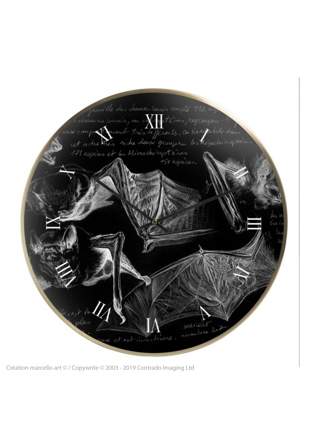 Marcello-art: Decoration accessoiries Wall clock 31 Pipistrelle black