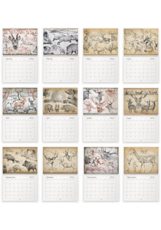 Marcello-art: Editions Calendar 2024 Cervidae and wild boars