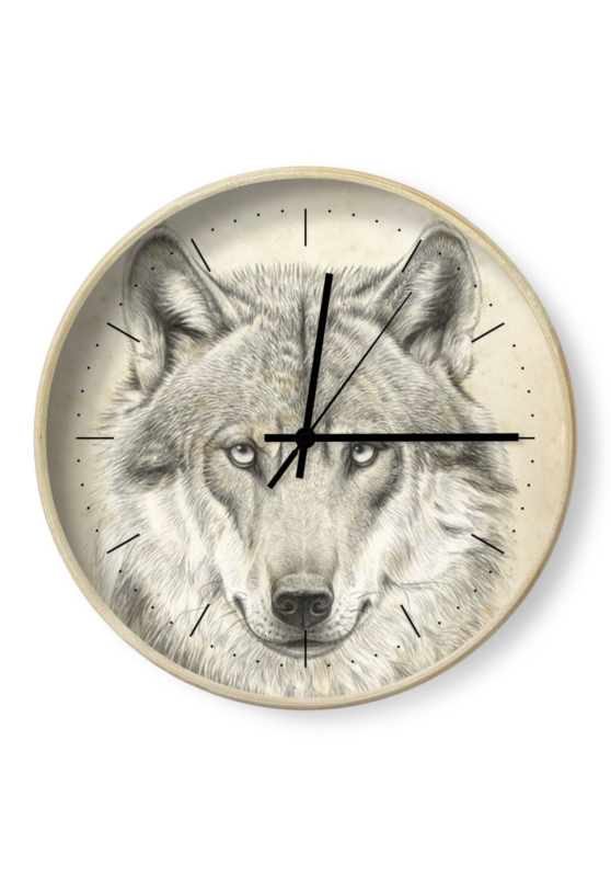 Marcello-art : Accessoires de décoration Horloge 476 Tête de loup gris